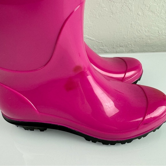 Ugg Rain Boots Rubber Pull On Sienna Solid Pink Hot‎ Bold Lined Sherpa Heeled - Picture 6 of 13